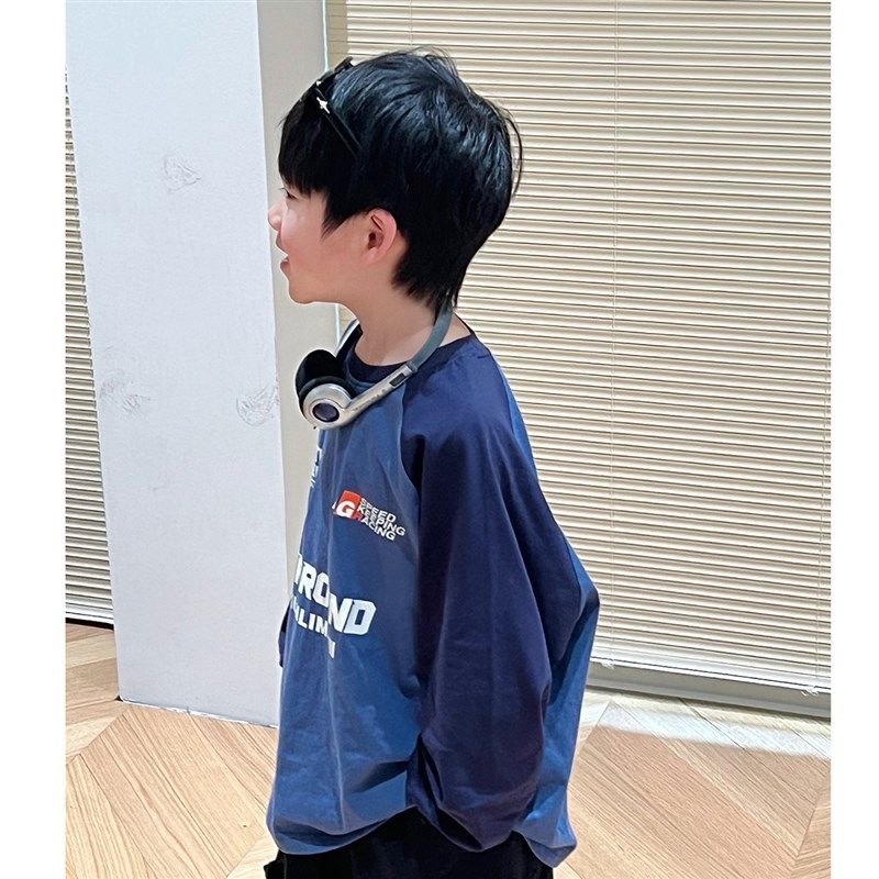 男童长袖t恤儿童春装上衣2025新款春夏男孩插肩袖薄款春季打底衫