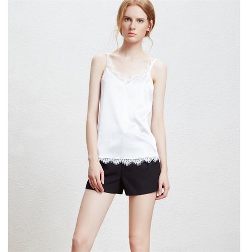 夏天欧美蕾丝领白色吊带背心女西装内搭上衣宽松短款外穿大码打底