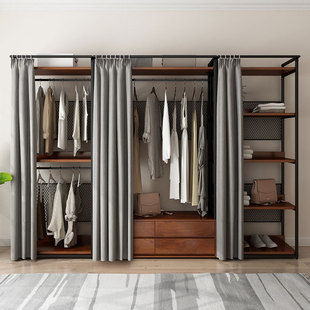 实木衣橱简易衣柜家用卧室小户型金属松木钢木组合衣柜组装 定制