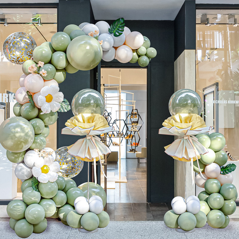 五一开业气氛场景布置店铺商场周年庆围气球链立柱拱门支架装饰