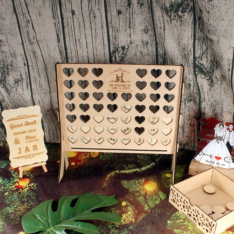 送卡通头像圆形木片变爱心创意木片祝福结婚签到台婚礼签名板定制