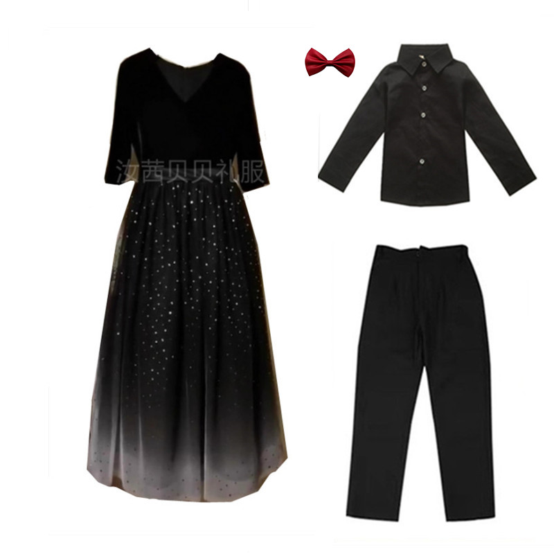 儿童礼服女童管弦乐团演出服合唱团主持人钢琴服装男童黑衬衫套装