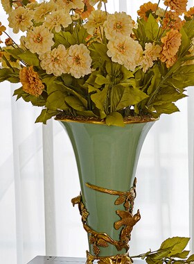 美式欧式法式大气奢华软装家居花插花瓶摆件铜包瓷花器装饰品摆设