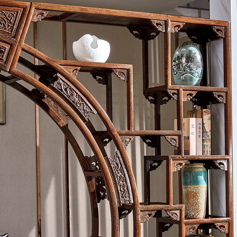 王木匠鸡翅门架月洞门 隔厅柜 门厅博古架 玄关隔断门厅柜中式