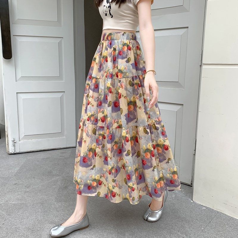 碎花蛋糕裙子半身裙女2025新款夏季气质遮跨拼接中长裙高腰a字裙,女装/女士精品,半身裙,淘宝优惠券,粉丝福利购,淘宝优惠卷