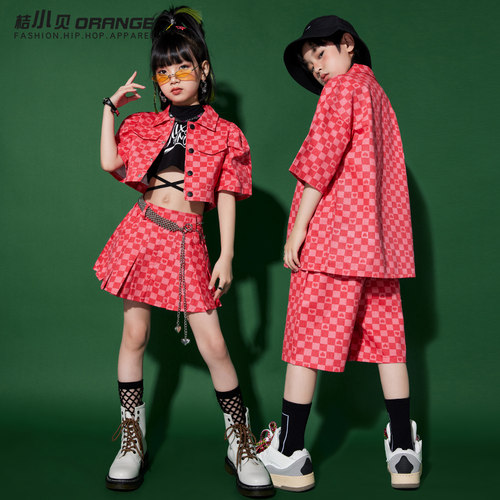 女童jazz爵士舞服装男童街头潮酷街舞服装女童夏季t台走秀演出服