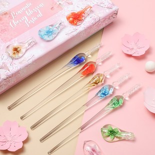 玻璃笔蘸水笔樱花彩墨签字笔学生网红礼品文具钢笔沾墨水礼盒套装