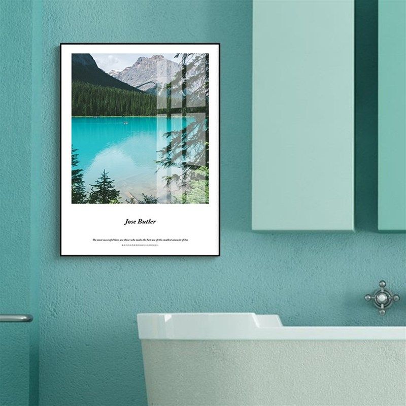 北欧斜阳城市风景浴室装饰画有框镜面玻璃简约淋浴间背景墙壁挂画