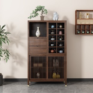 新中式乌金木博古架展示柜茶室边柜多宝阁置物架收纳实木茶叶角柜