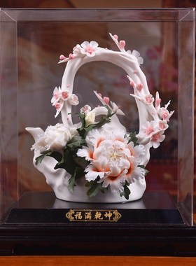 东方泥土中式客厅装饰品陶瓷花摆件雕塑工艺品乔迁礼品/福满乾坤