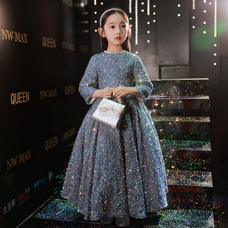 女童礼服公主裙高端儿童小主持人钢琴服走秀演出服气质亮片秋冬款