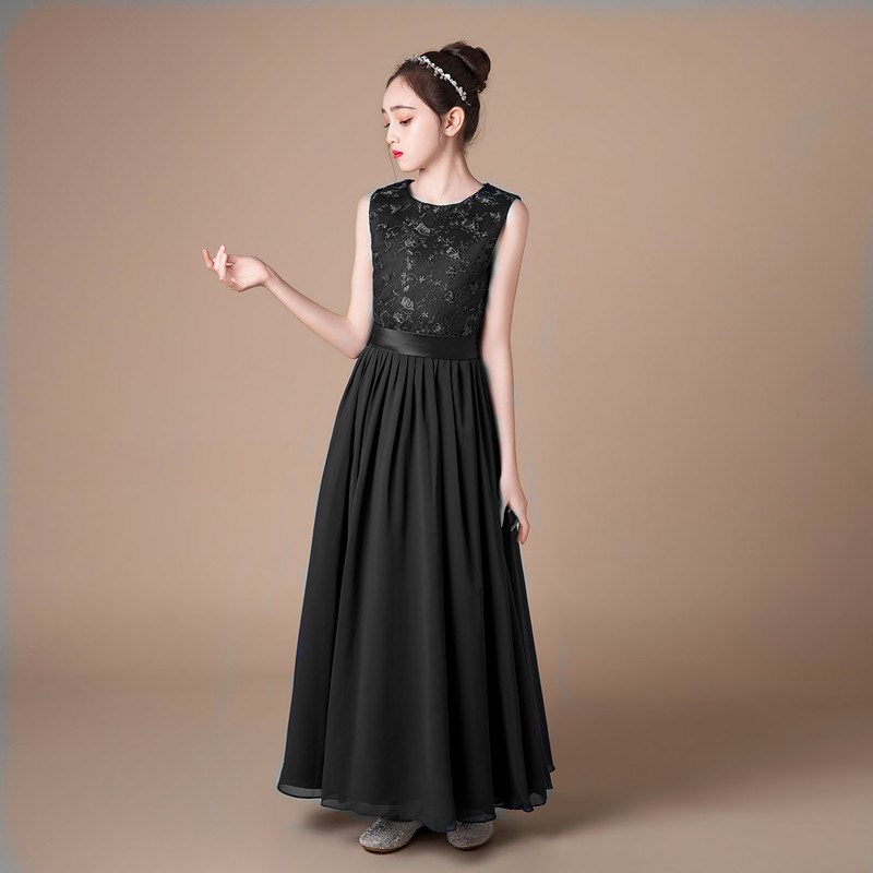 藏青黑色儿童礼服管弦乐团大合唱钢琴小提琴演奏主持人雪纺长裙秋