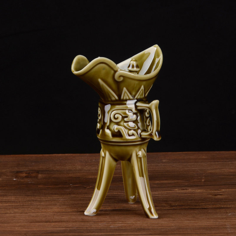 爵杯陶瓷酒杯白酒酒具套装仿古酒盅创意小酒杯复古代酒樽清酒包邮