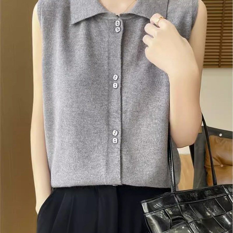 POLO领无袖针织开衫女气质内搭外穿背心设计感翻领叠穿POLO衫上衣,女装/女士精品,背心吊带,淘宝优惠券,粉丝福利购,淘宝优惠卷