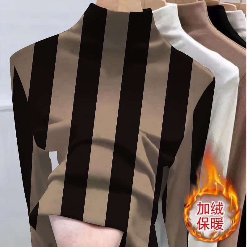 双面德绒半高领打底衫女修身内搭秋冬季条纹加绒加厚保暖长袖上衣,女装/女士精品,T恤,淘宝优惠券,粉丝福利购,淘宝优惠卷