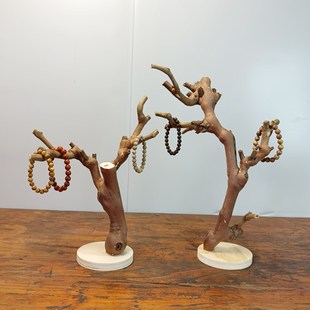 原木树杈带底托摆件 书架客厅茶几装饰 手工天然把玩手串实木支架
