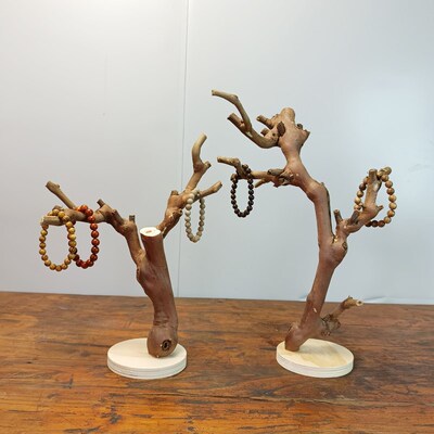 原木树杈带底托摆件 书架客厅茶几装饰 手工天然把玩手串实木支架