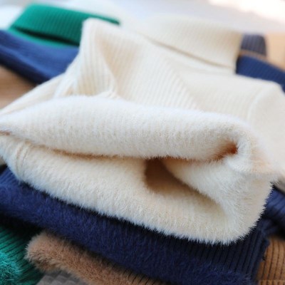 男童一体绒毛衣儿童半高领针织衫女童白色加绒加厚毛线打底衣冬款