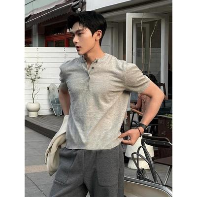 cleanfit美式正肩短袖polo衫男夏季痞帅亨利领t恤显肌肉健身半袖
