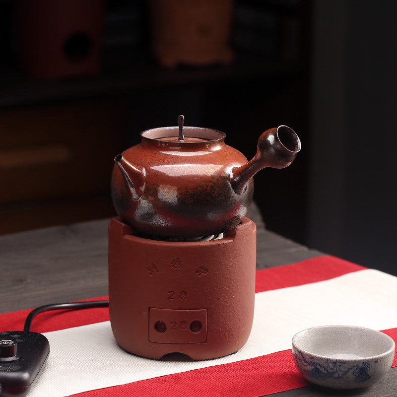 明德园红陶文创砂铫壶烧水煮茶必须壶潮汕侧把朱泥陶壶电热丝茶炉