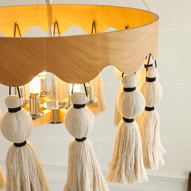 餐法式中古吊灯绳卧编流苏主厅卧室小Y413客厅高级感民宿度假风