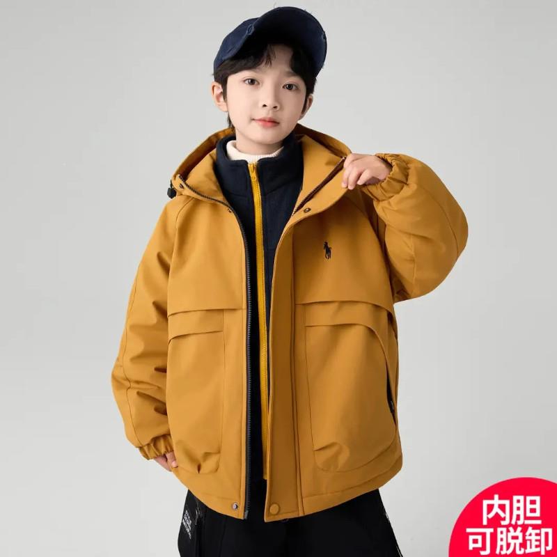 星童优选童装男e童冬季夹棉冲锋衣外套新款两件套摇粒绒内胆中大