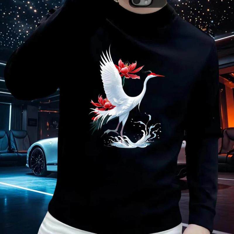 简居轻奢重磅圆领卫衣痞帅街头修身休闲秋季印花时d尚男潮流卫衣