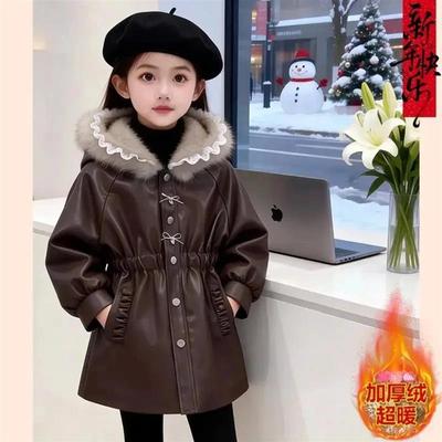 春瑞阁女童冬装加绒派克服外套冬季新款儿童中长款小香风加厚外套