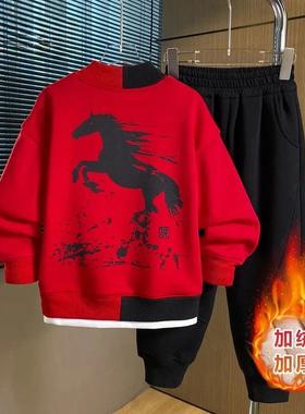 奈亚轻奢服饰童年只有一次冬季新马年黑马中大童红色J加绒保暖套