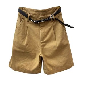 绿色工装短裤女宽松2024新款夏天外穿高腰a字五分阔腿休闲中裤子