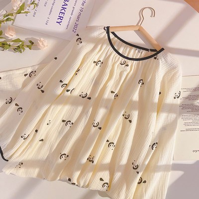 泡泡棉纱睡裙女纯棉夏天可爱双层纱布睡衣春秋长袖裙子大码可外穿