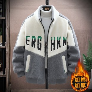 男孩13秋冬季颗粒绒外套12岁初中学生14羊羔毛绒夹克15大童装棉衣