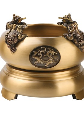 黄铜四方来财底座可旋转聚宝盆家用收银台琉璃元宝招金财银乔迁礼