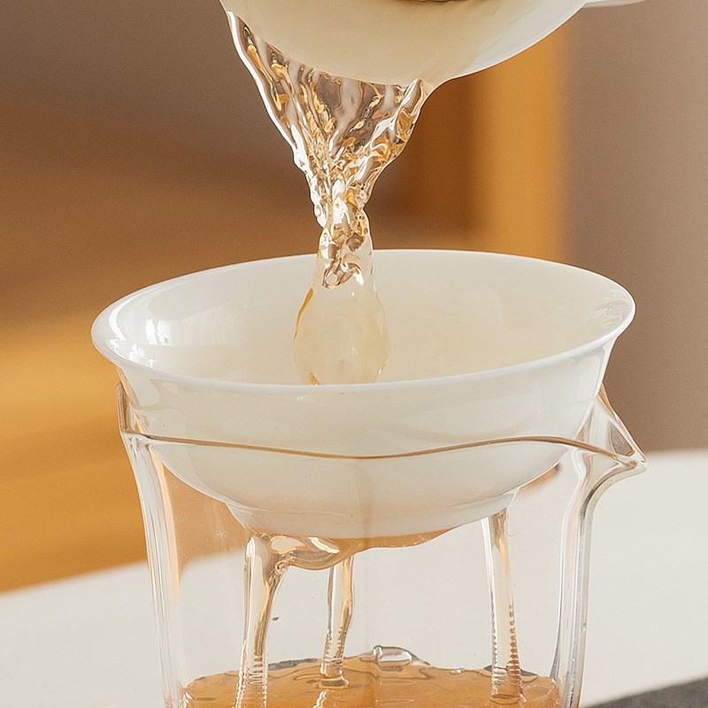 一品仟堂德化羊脂玉白瓷陶瓷滤茶器茶具茶漏茶隔过滤玻璃公道杯