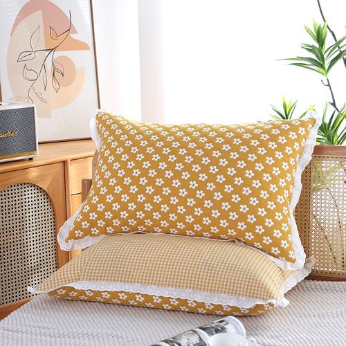 花边纯棉纱布枕套一对装新款家用枕头套全棉加厚款单人枕芯内胆套