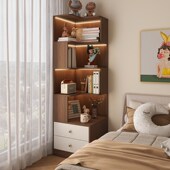 实木奶油风卧室床头柜置物架一体收纳柜小户型多功能家用转角书架