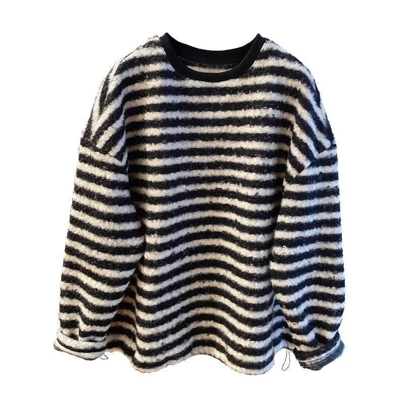 高级感黑白条纹毛衣女秋冬2025新款宽松超好看漂亮针织打底衫上衣