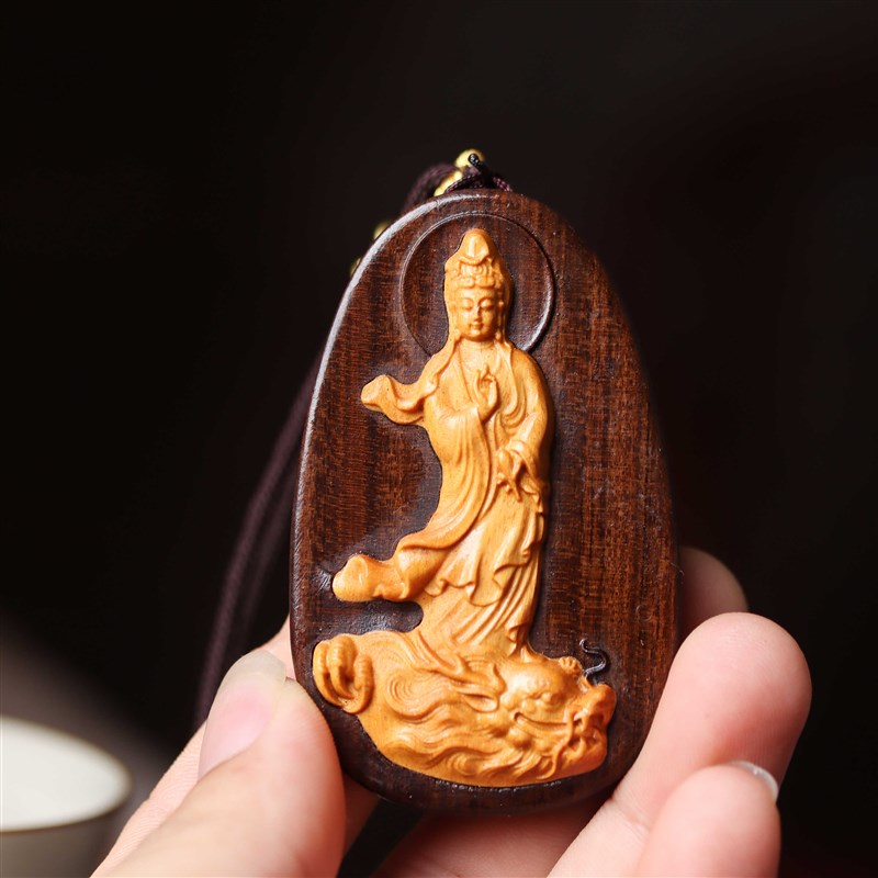 沉香木御龙观音项链情侣吊坠观音菩萨佛牌车挂件雕刻手把件无事牌