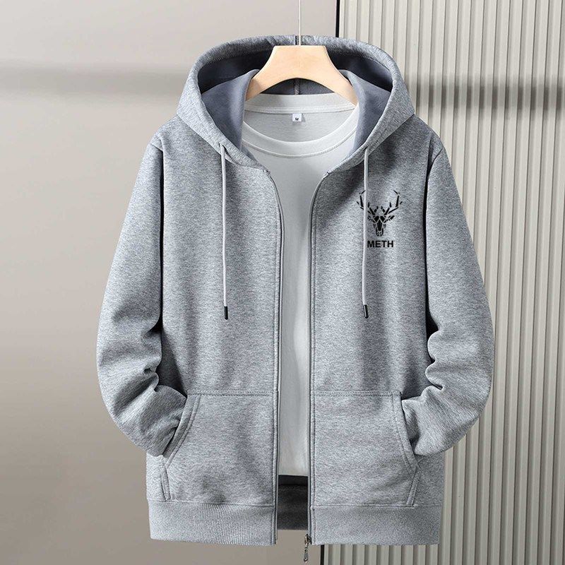 秋冬纯棉连帽开衫卫衣男宽松大码加绒加厚胖子学生拉链夹克外套潮