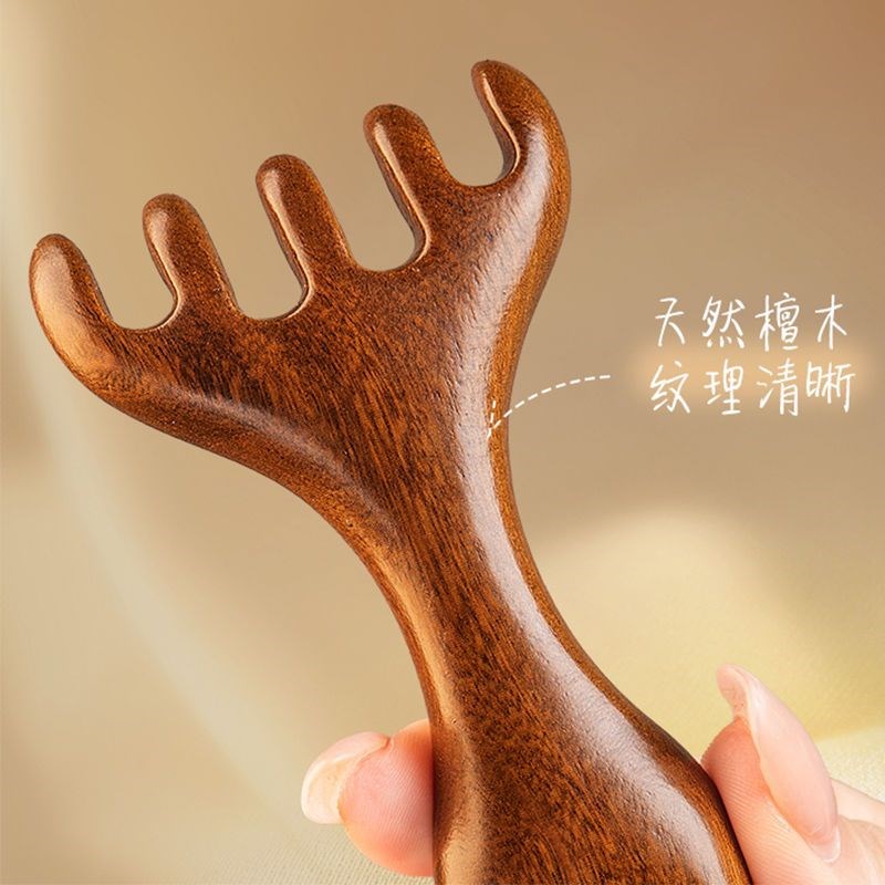 五爪鹿角按摩梳子头部头皮经络头疗养生小青蛙檀木疏通刮鼻梁神器