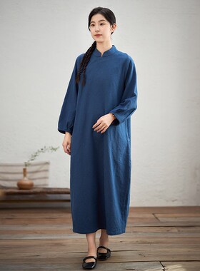 【照本堂】2024秋冬新中式长裙高档亲肤立领袍子国风连衣裙W32193