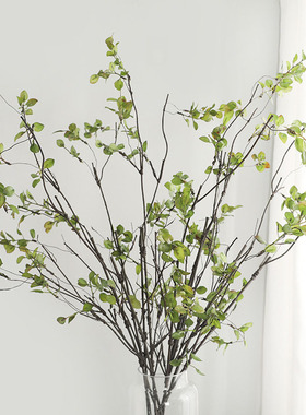 仿真榕树叶枯枝插花假树枝装饰花中式客厅秋色干枝花艺人造花