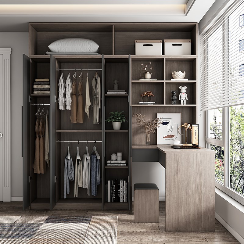 转角书桌书架一体家用卧室小户型衣橱电脑桌一半衣柜一半书柜