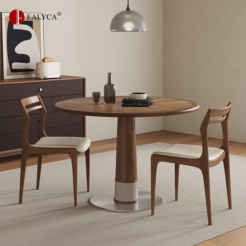 竹蜻蜓北美圆餐桌中古风圆桌实木咖啡桌阳台洽谈桌小户型