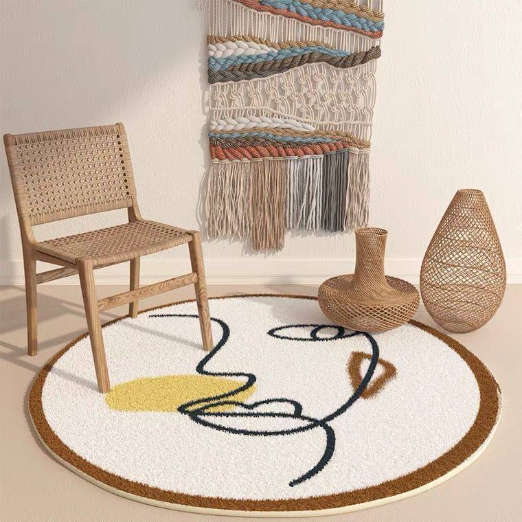 毕加索抽象风圆形艺术Pico加厚羊羔绒地毯客厅卧室床隔凉地垫