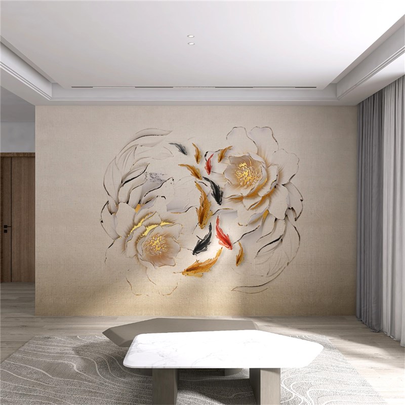 墙纸定制d立体中式运锦鲤电视背景墙壁纸客厅壁布装饰墙布壁画