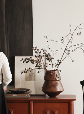 形上中古风实木器瓶侘寂风客厅桌面仿古铜水果盘装饰品挂画