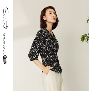 A952 休闲衬衫 圣轩尼新款 波点桃心复古V领灯笼袖