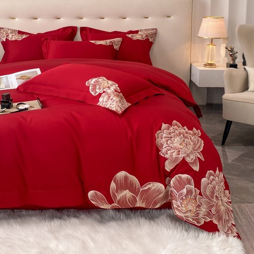 高档奢华长绒棉婚庆四件套纯棉红色床单被套全棉结婚床上用品喜被