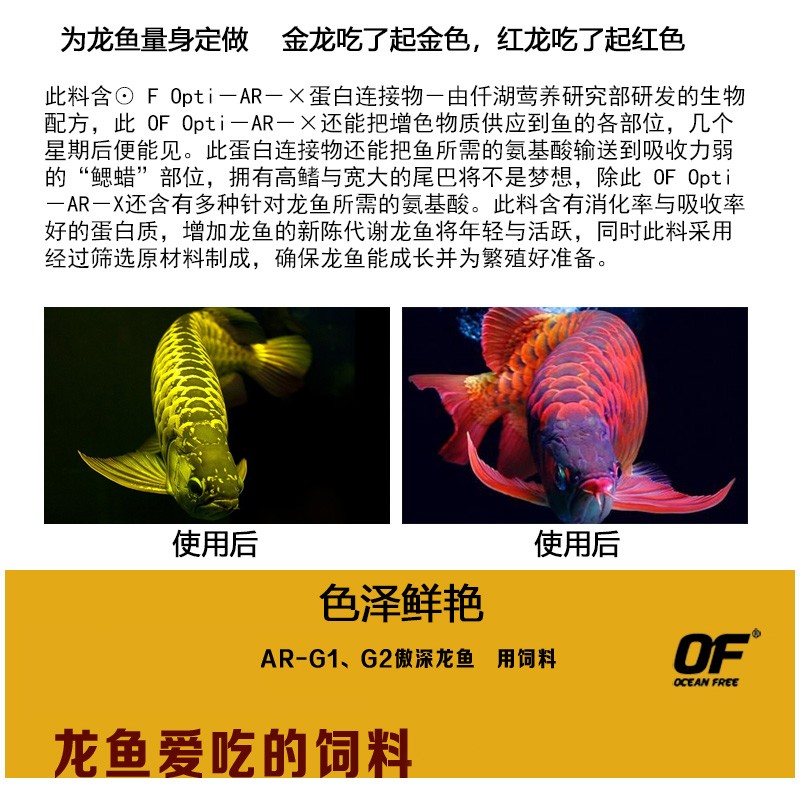 仟湖OF傲深龙鱼饲料G1G2增艳上浮金龙鱼饲料红龙鱼饲料银龙鱼增体
